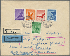 Br Liechtenstein: 1936 (17.11.), Freimarken 'Adler' Kompletter Satz Auf Luftpost-R-Brief Von Vaduz 'Mit - Storia Postale