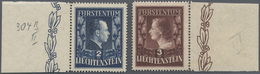 ** Liechtenstein: 1951, 2 Fr. Und 3 Fr. Jeweils In Der Seltenen Zähnung 14 3/4 Und Einheitlicher Wasser - Briefe U. Dokumente