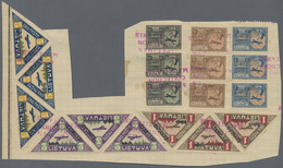 Litauen: 1922. Two Complete Airmail Sets (3 Values Each) In Strips Of 3 Mounted On One UPU Album Par - Litauen