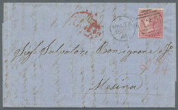 Br Malta: 1857, GB 4 P Rose With Duplex "A MALTA DE 1 61 =A25=" On Folded Letter To Mesina With B/s Arr - Malta