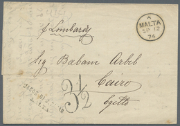Br Malta: 1874. Stampless Envelope Written By 'Jacob Di J. Tajar' Addressed To Egypt Cancelled By Malta - Malta