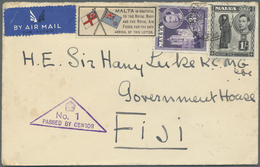 Br Malta: 1941. Air Mail Envelope Addressed To 'Sir Harry Luke, Government House, Fiji' Bearing Malta S - Malte