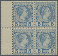 ** Monaco: 1885, 5 C Blue In Block Of Four With Gutter Left, Mint Never Hinged - Ungebraucht