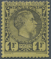 * Monaco: 1885, 1 Fr. Fürst Charles III. Schwarz Auf Gelb, Ungebraucht Mit Falzresten, Waagr. Bug, Mi. - Unused Stamps