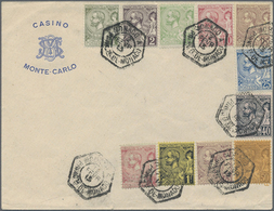 Br Monaco: 1891, 1 C Oliv To 5 Fr Carmine Cancelled 1913 Complete On Envelope "Casino Monte-Carlo" - Neufs