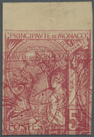 (*) Monaco: 1891, 5 Fr Carmine Imperf Color Proof On Withe Paper White Double Print, Unused Without Gum, - Ungebraucht