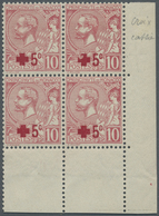 ** Monaco: 1914, 10 + 5 C Red Corner Margin Block Of Four, Stamp On Top Right With Overprint Flaw "red - Unused Stamps