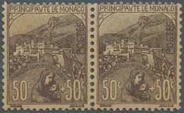 ** Monaco: 1919, 50 C+50 C Brown Horizontal Pair, Mint Never Hinged, Signed Calves - Ongebruikt