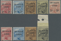 ** Monaco: 1920, 2C+3C To 5C+5C Overprint And 15C To 1Fr Complete (without 5Fr+5Fr), Mint Never Hinged - Ungebraucht