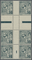 ** Monaco: 1921, 5 Fr Dark Green Center Piece In Block Of Six, Fold In The Upper Perforation, Mint Neve - Neufs