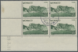 O Monaco: 1939, 10 Fr Dark Green Corner Margin (one Little Spot) In Block Of Four With First Day Cance - Unused Stamps