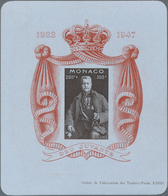 ** Monaco: 1947. Souvenir Sheet "Louis II" On Bluish Paper. Print Run 1,000 Pieces Only. Mint, NH. - Ungebraucht