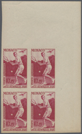 ** Monaco: 1948, 10 Fr. + 15 Fr. Rotlila Als Postfrischer, Ungezähnter 4-er Block. - Unused Stamps