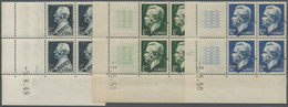 ** Monaco: 1949/1950, Five Stamps With Advance Cancellation In Blocks Of Four With Print Date On Corner - Unused Stamps