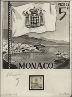 Monaco: 1950s (approx). Original Artist's Painting For A Non-adopted Stamp Design "5fr Monaco-Flag O - Ungebraucht