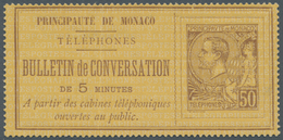 GA Monaco - Besonderheiten: 1886, Telefonbillet, 50 Centimes, Orangebraun Auf Gelblich, Links „TELEPHON - Autres & Non Classés