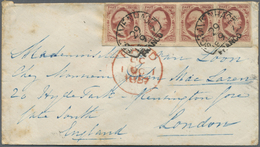 Br Niederlande: 1852, 10 C Rose-carmine, Horizontal Strip Of 4, Good To Wide Margins, Neatly Cancelled - Lettres & Documents