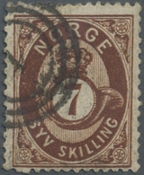 O Norwegen: 1875, Shaded Posthorn 7 Sk. Brown Tied By Danish Numeral "1" (Copenhagen), Fine, Signed Mo - Unused Stamps