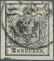 O Österreich: 1850, 2 Kr Schwarz Handpapier Mit Teil Eines Waagerechten Balkens Unten, Sauber Gestempe - Ungebraucht