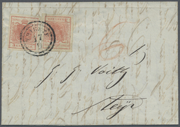 Br Österreich: 1851, 2x 3 Kreuzer Rot Sauber Mit Doppelkreisstempel Von Triest Entwertet Auf Unterfrank - Unused Stamps