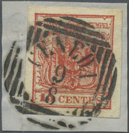 Brfst Österreich: 1850, 10 C Tiefkarmin Mit Schraffen-Rundstempel "CENEDA" (Müller 69b) Entwertet, Rundum - Unused Stamps