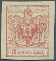 * Österreich: 1850/54: 3 Kreuzer Karminrot, Maschinenpapier Type III A, Ungebraucht. Laut Dr. Ferchenb - Nuovi