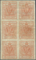 * Österreich: 1850/54: 3 Kreuzer Stumpfrosa, Maschinenpapier Type III C, Im Senkrechten Ungebrauchten - Neufs
