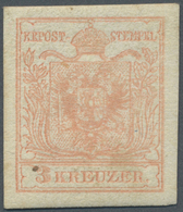 ** Österreich: 1850/54: 3 Kreuzer Stumpfrosa, Maschinenpapier Type III C, Ungebracht. Laut Dr. Ferchenb - Ongebruikt