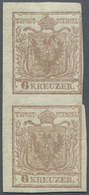 ** Österreich: 1850, 6 Kr. Rosabraun HP Type Ib Im Senkrechten Paar Dabei Die Obere Marke Am Rechten Ra - Unused Stamps