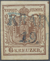 O Österreich: 1850, 6 Kr Braun, Entwertet Mit Blauem Stempel "KRAINBURG" Und Diverse PLATTENFEHLER. - Ongebruikt