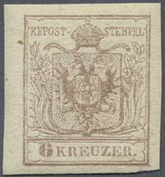 ** Österreich: 1850/54, 6 Kr. Graubraun, Maschinenpapier Type III, Postfrisch, Laut Fotoattest Dr. Ferc - Ongebruikt