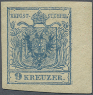 ** Österreich: 1850, 9 Kr. Blau, Handpapier Type IIIa, Postfrisch Rechts 6 Mm Randstück, Laut Fotoattes - Neufs