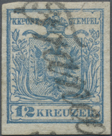 O Österreich: 1850, 12 Kreuzer Blau Mit Vollständig Abgeschlagenem "Franco"-Versuchsstemepl. Die Marke - Unused Stamps