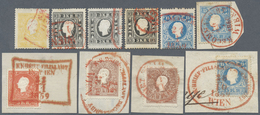 O/Brfst Österreich: 1858, Freimarken Franz Joseph, Lot Von 10 Marken, Entwertet Mit Seltenen Rotstempeln Und - Unused Stamps