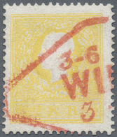 O Österreich: 1858, Freimarke Kaiser Franz Joseph 2 Kr. Dunkelgelb, Type I, Entwertet Mit Einem Teilab - Unused Stamps