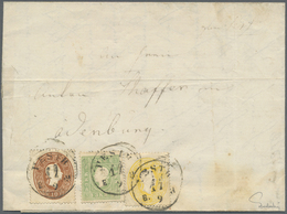 Br Österreich: 1858: 3 Kr. Grün In Mischfrankatur Mit 2 Kr. Gelb Und 10 Kr. Braun Auf Brief, K1 "PESTH - Neufs