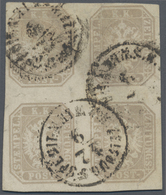 O/ Österreich: 1863, Zeitungsmarke Doppeladler 1,05 K (blasslila)grau Im Viererblock Mit K1 "WIEN ZEITU - Unused Stamps