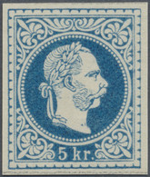 (*) Österreich: 1867, Kaiser Franz Joseph 5 Kreuzer UNGEZÄHNTER Einzel-Probedruck In Blau Statt Rot Auf - Unused Stamps