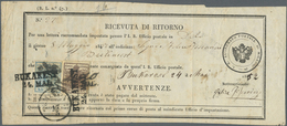 Br Österreich - Lombardei Und Venetien: 1850: 30 C. Braun Und 45 C. Blau Auf Rückschein über Einen Eins - Lombardo-Vénétie