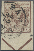 O Österreich - Lombardei Und Venetien: 1850, 30 C. Braun, Type III, Handpapier, Mit 11,8 Mm Unterrand - Lombardo-Veneto