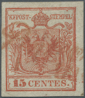 O Österreich - Lombardei Und Venetien - Stempel: 1850 15 Centes. Rot, Allseits Breitrandig, Type 1, Er - Lombardo-Venetien