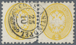 O/ Österreichische Post In Der Levante: 1864, 2 So Gelb Adlerausgabe Im Waagerechten Paar, Entwertet Mi - Eastern Austria
