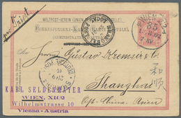 GA Österreich - Ganzsachen: 1902, GA-Postkarte 10 Heller Rosa Von Wien Nach Shanghai, Entwertet «WIEN 1 - Other & Unclassified