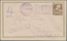 GA Österreich - Ganzsachen: 1908, 45 H Olivbraun Auf Rosa Rohrpostumschlag Mit SST KARLSBAD PHILATELIST - Sonstige & Ohne Zuordnung