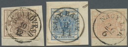 Brfst Österreich - Stempel: 1850, "MEZÖ KÖVESD", "NAGY BAJOM" Und "NAGY LAK" Je K1 Auf Briefstücken (Mülle - Macchine Per Obliterare (EMA)