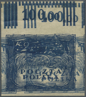 ** Polen: 1919 Top Marginal Single Of 2k. Blue PRINTED DOUBLE, Imperforated, Mint Never Hinged, Horiz. - Covers & Documents