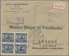 Br/ Polen: 1923, Registered Express Letter With 1000 M Kopernikus In Block Of Four Sent From WARSZAWA To - Briefe U. Dokumente