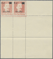 (*) Polen: 1945. Waagrechtes Eckrand-Paar 5 Zl Auf 25 Gr Blassrot "22.1.1863" Mit Breitem Seitenrand Und - Lettres & Documents