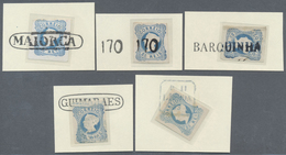 O Portugal: 1853, Maria 25r. Blue, Five Copies Showing (parts Of) Postmarks: Oval "MALLORCA" Resp. "GU - Storia Postale