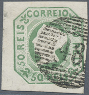 O Portugal: 1853, Maria 50r. Green, Fresh Colour, Full To Huge Margins, Neatly Oblit. By Numeral "48" - Lettres & Documents